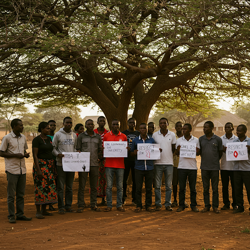 Kenyan community members standing together,